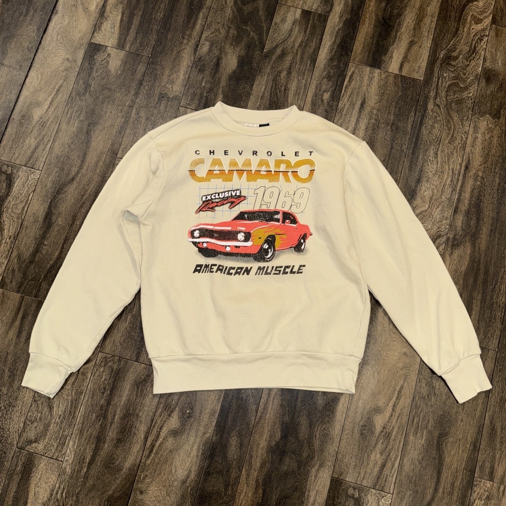 Chevorlet Camaro Creme Crew Neck Pullover Sweater Graphic Print GM Men's‎ Size S